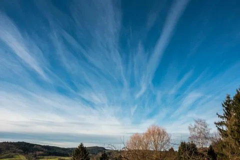 Fields, meadows, forests and white clouds in the blue sky Photos