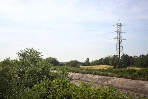 Fields over a channel Stock Photos