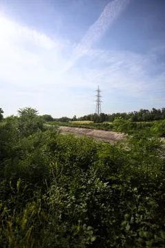 Fields over a channel Stock Photos