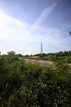 Fields over a channel Stock Photos
