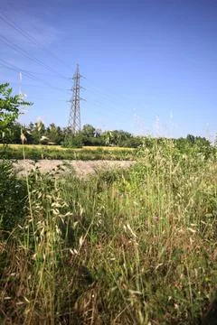 Fields over a channel Stock Photos