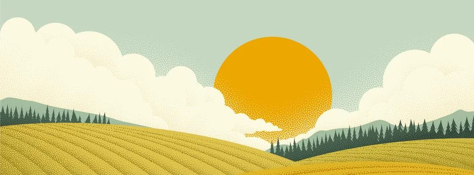 Fields Rolling Hills Farm Landscape Background Ilustração Stock