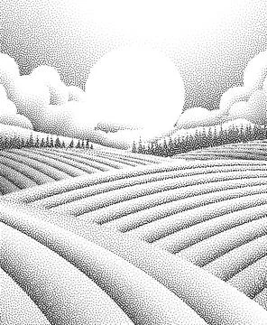 Fields Rolling Hills Farm Landscape Background Stock Illustration