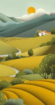 Fields Rolling Hills Farm Landscape Background Stock Illustration