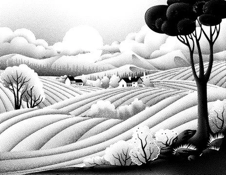 Fields Rolling Hills Farm Landscape Background Stock Illustration