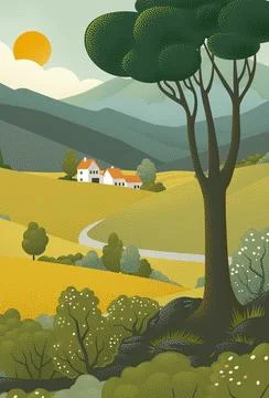 Fields Rolling Hills Farm Landscape Background 스톡 일러스트