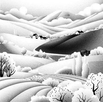 Fields Rolling Hills Farm Landscape Background Stock Illustration