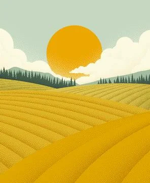 Fields Rolling Hills Farm Landscape Background Stock Illustration