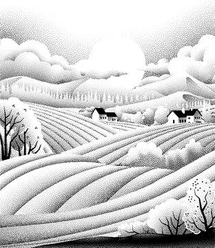 Fields Rolling Hills Farm Landscape Background Stock Illustration
