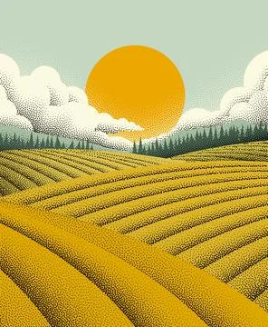 Fields Rolling Hills Farm Landscape Background Stock Illustration