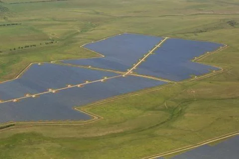 Fields of solar panels on approach to Simferopol Stock Photos