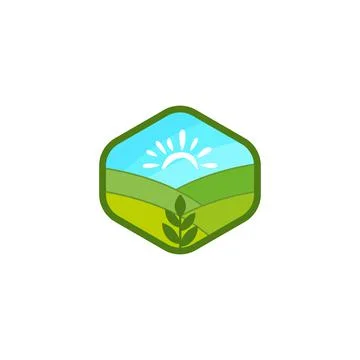 Fields, sun and leaves vector symbol Stock Illustration