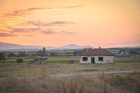 Fields  in sunset Stock Photos