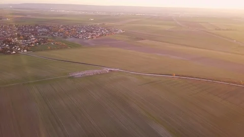 Fields town sunset aerial Stock Footage 88358995