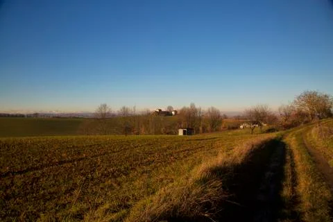 Fields under blue sky Foto stock