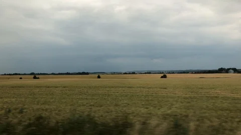Fields View From Inside Car 4K Cloudy Nature Stock Footage 115580873