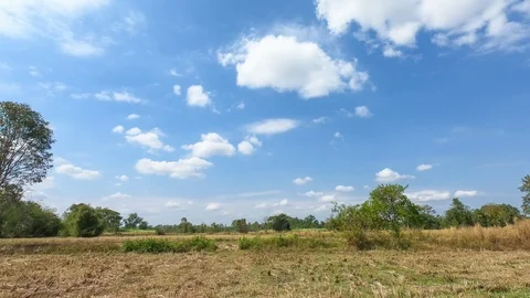 Fields, yellow grass after harvesting, sky, clouds,Timelapse Stock Footage 117592508