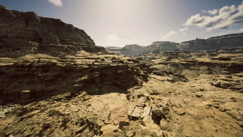Fieldwork exploring stratified rock formations and paleoclimate indicators Video stock 331396434