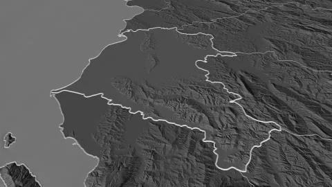 Fier, Albania. Bilevel elevation map with surface waters Illustrazione stock