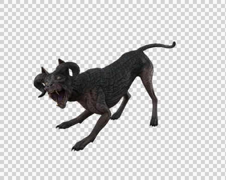 Fierce aggressive hell hound demon dog. 3D illustration isolated. Stock Illustration