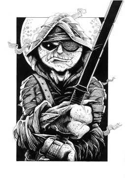 Fierce Angry Dressed up Samurai Warrior Holding  Sword Stock Illustration