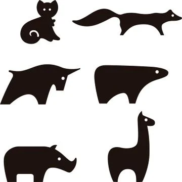 Fierce animals icon set in black and white. Geometric forms. Stock Illustration