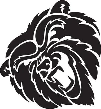 Fierce Bear Head Silhouette, Aggressive Roaring Animal Graphic Stock Illustration