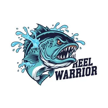 A fierce cartoon fish with sharp teeth and water splashes fishing tshirt design Stock Illustration