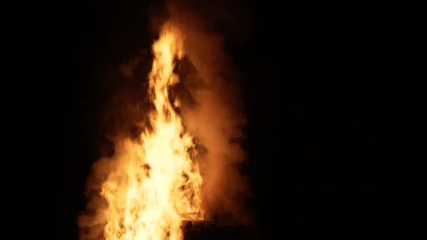 Fierce flames and smoke at night 6K Video stock 291530748