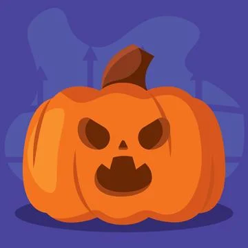 Fierce jack-o-lantern pumpkin with angry expression, Vector Stock Illustration