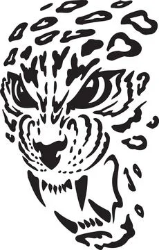Fierce Leopard Face Roaring, Aggressive Big Cat Silhouette Stock Illustration