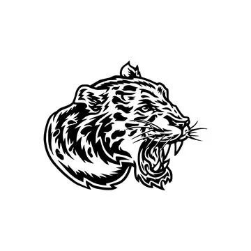 Fierce Leopard Head Illustration in Black and White. Vector icon. Stock Illustration