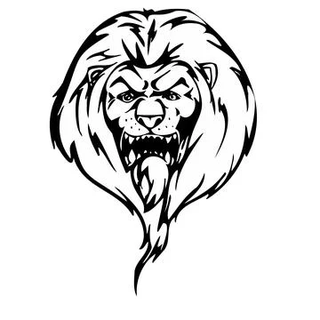 Fierce Lion Head Emblem, Roaring King of Jungle, Tribal Tattoo Style Stock-Illustration