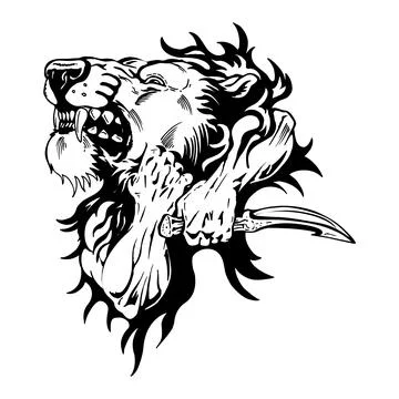Fierce Lion Head with Knife - Aggressive Animal Illustration Stock-Illustration