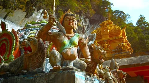Fierce Looking Hindu Statues outside a Temple Stock Footage 51193887