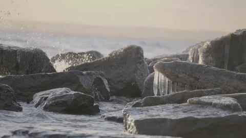 Fierce Ocean Waves Colliding Against Coastal Rock Formation Stock Footage 246062139