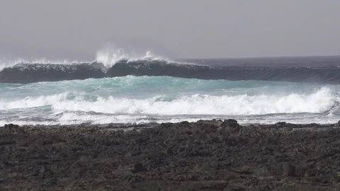 Fierce ocean waves coming towards the coast in slow motion Stock Footage 85813883