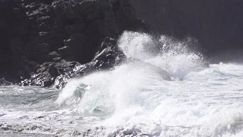 Fierce ocean waves coming towards the seashore in slow motion Stock Footage 85817624