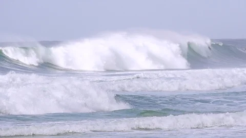 Fierce ocean waves coming towards the coast in slow motion Stock Footage 85818749
