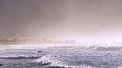 Fierce ocean waves coming towards the coast in slow motion Stock Footage 85818878