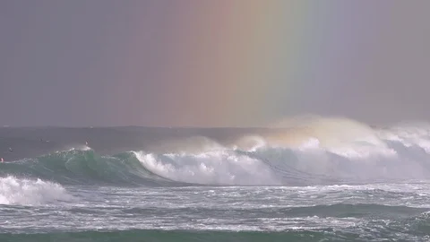 Fierce ocean waves coming towards the coast in slow motion Stock Footage 85818958