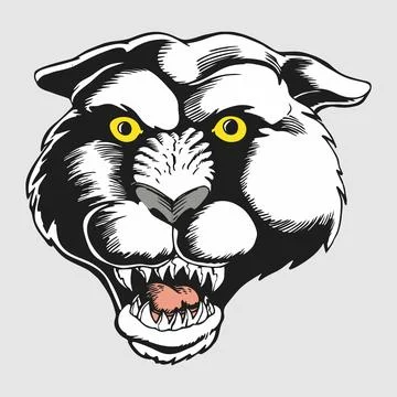Fierce Panther Head Illustration, Aggressive Big Cat Face 스톡 일러스트