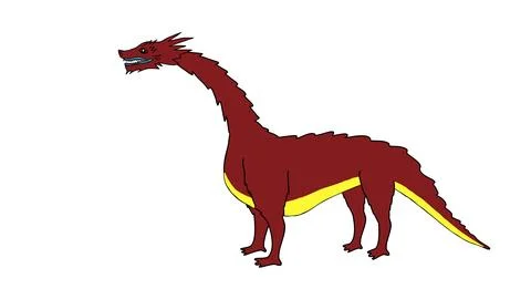 Fierce red dragon long tail wings spikes yellow underbelly mythical beast Stock Illustration