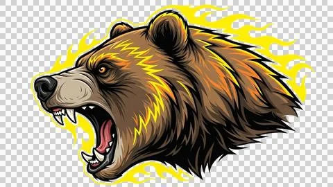 Fierce roaring grizzly bear head with flames illustration Stock Illustration