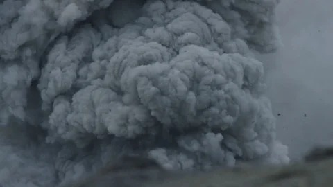 Fierce thick smoke pushes up from volcano Stock Footage 113249582
