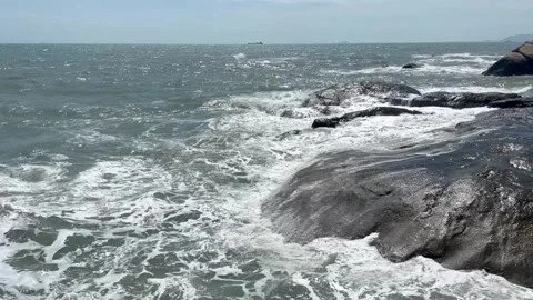 Fierce waves crashing on the rocks Stock Footage 248374973