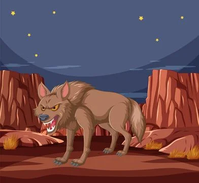 Fierce Wolf in a Desert Night Stock Illustration