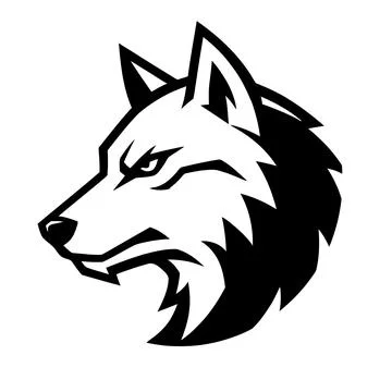Fierce wolf head mascot logo design featuring sharp aggressive facial featu.. Stockillustratie