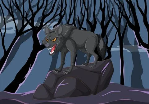 Fierce Wolf Howling in the Night Stock Illustration