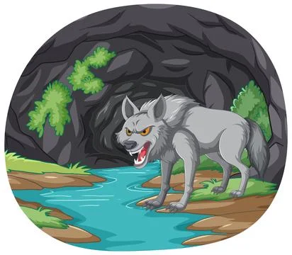 Fierce Wolf by the Mountain Stream Stock Illustration